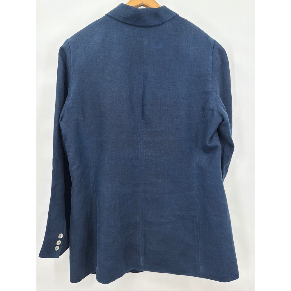 Jennifer Moore Womens Navy Blue 100% Linen Single Button Blazer Jacket Size 16 - Picture 2 of 6